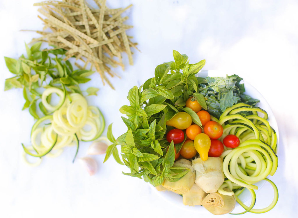 30 minute artichoke edmame & mung bean noodle pasta