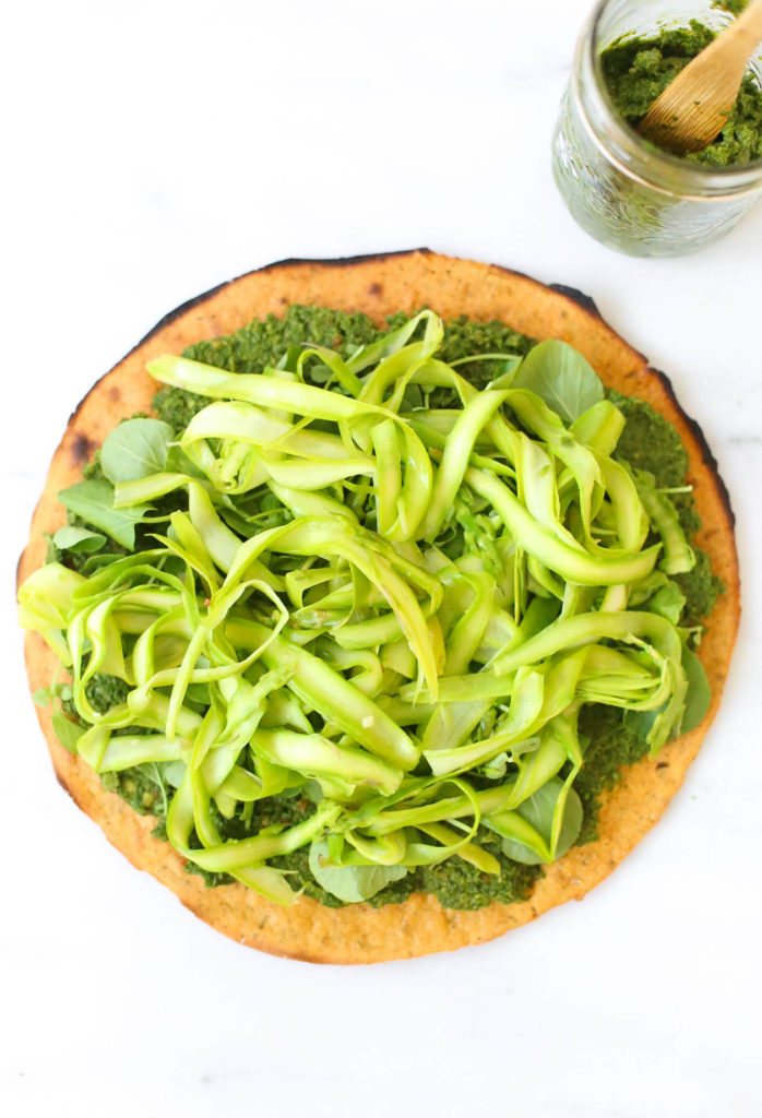 spring pesto socca pizza healthy gluten free vegan vegetarian 