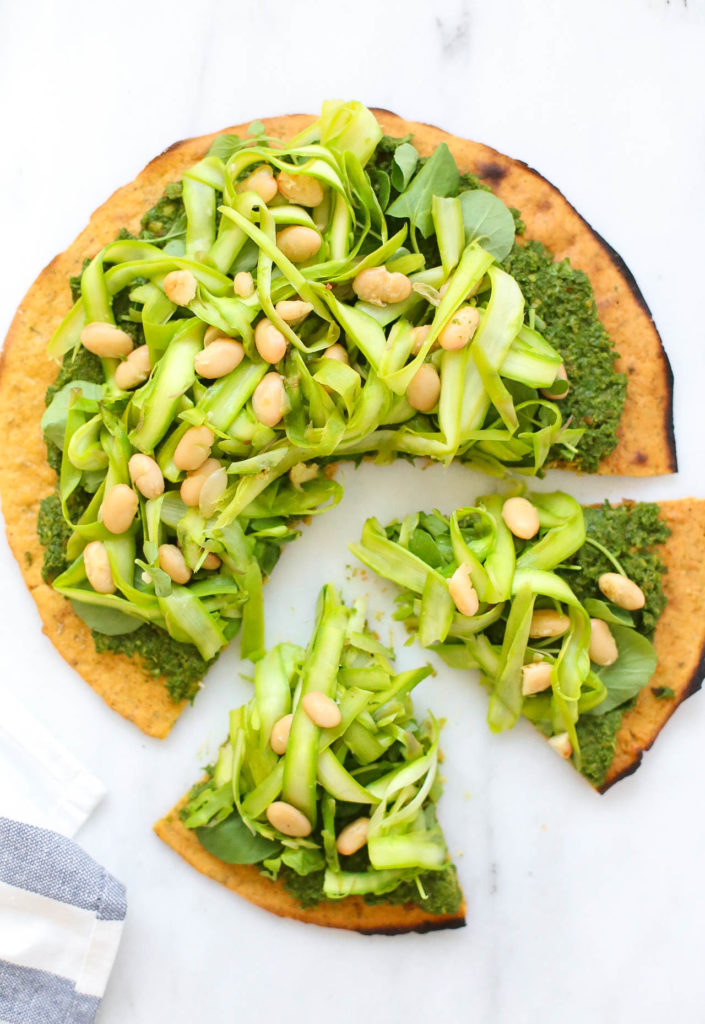 spring pesto socca pizza healthy gluten free vegan vegetarian 