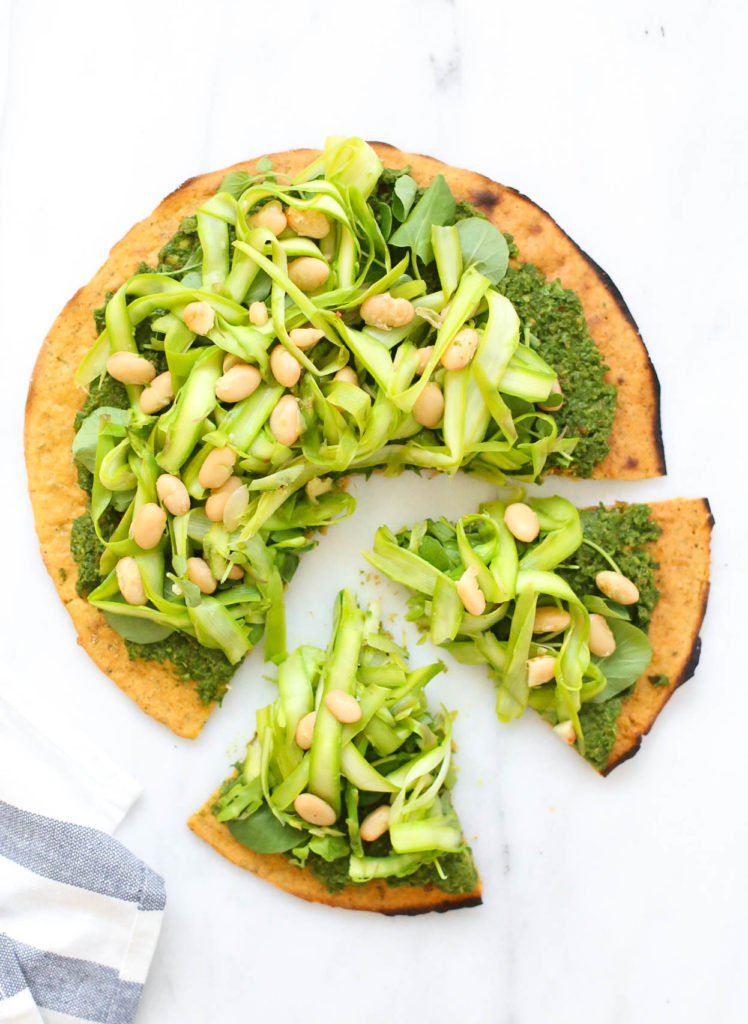 spring pesto socca pizza healthy gluten free vegan vegetarian 