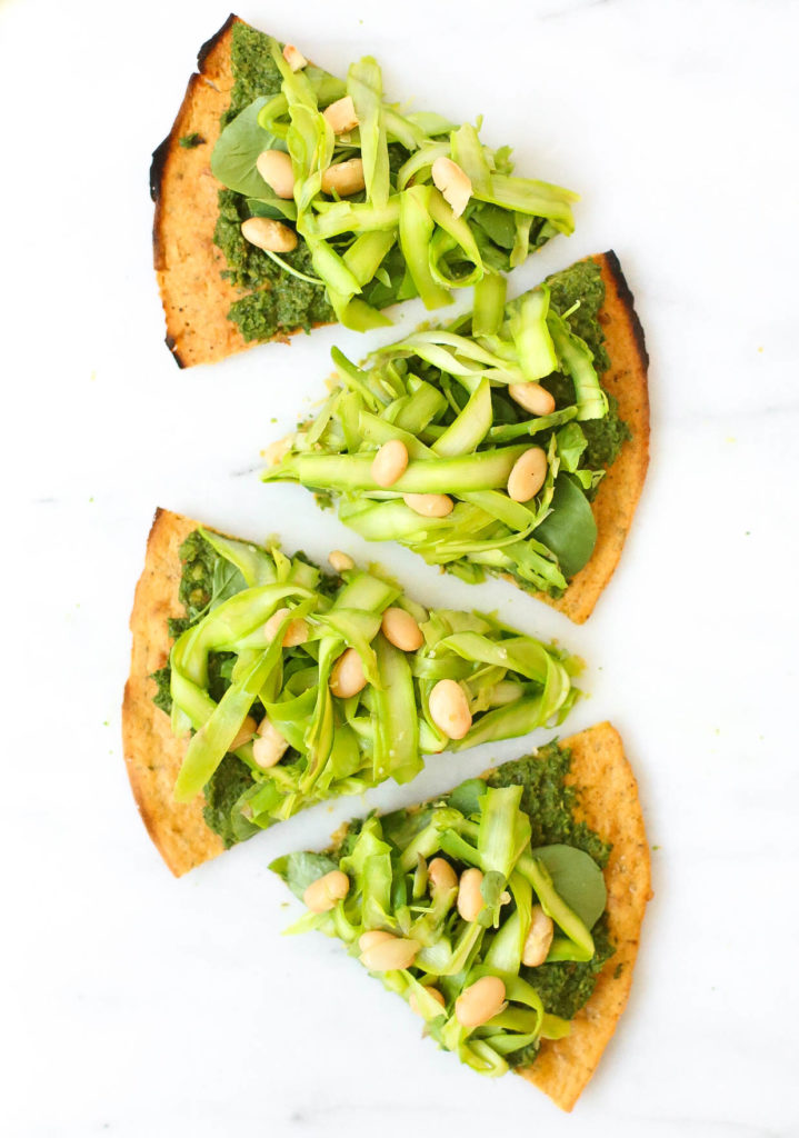 spring pesto socca pizza healthy gluten free vegan vegetarian 