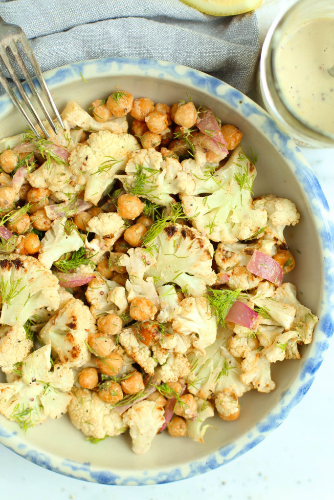 cauliflower, vegan, salad, tahini, lunch, dinner, healthy recipes, gluten-free, dairy-free, low calorie