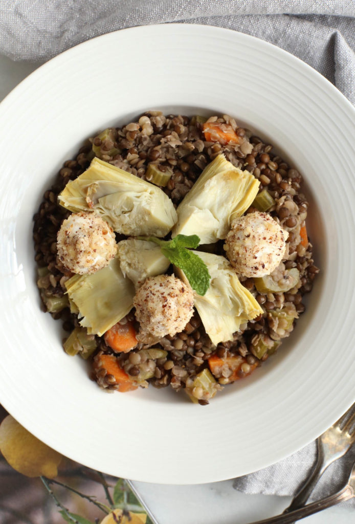 lentil, salad, artichokes, goat cheese, dinner, lunch, side dish, healthy, simple, everyday meals, gluten-free