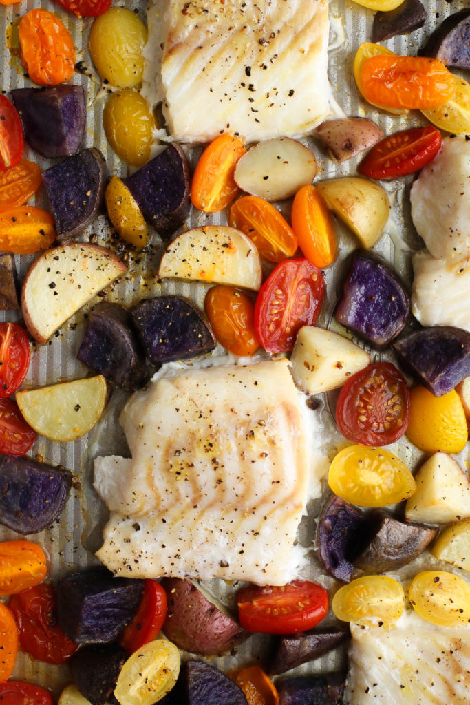 one pan, cod, baked, vegetables