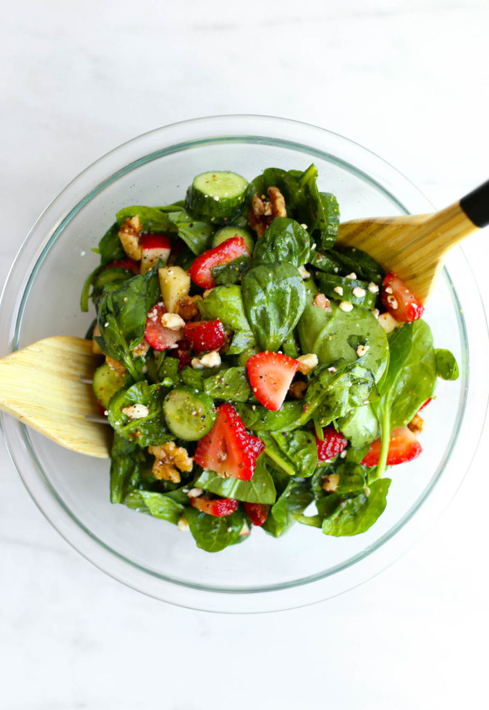 Strawberry spinach summer salad with apple cider vinaigrette